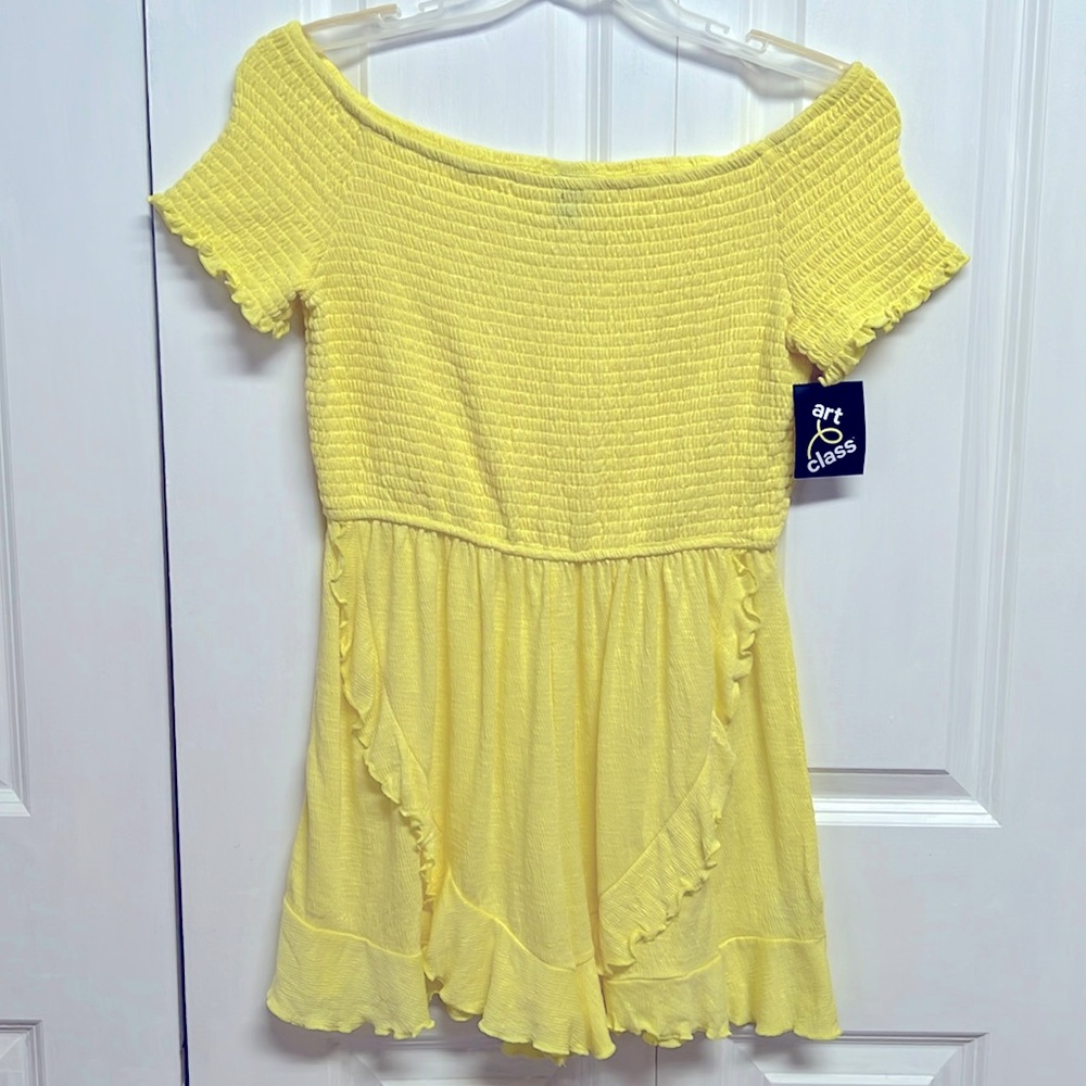 Art Class Bright Yellow Off Shoulder Romper Teenage Girl Size XL 18/20 NWT